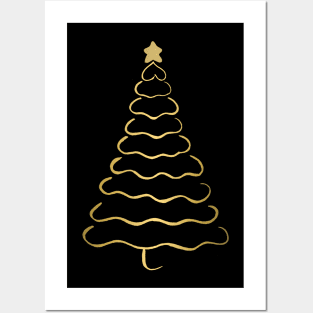 Minimalist black and gold Christmas tree Posters and Art
